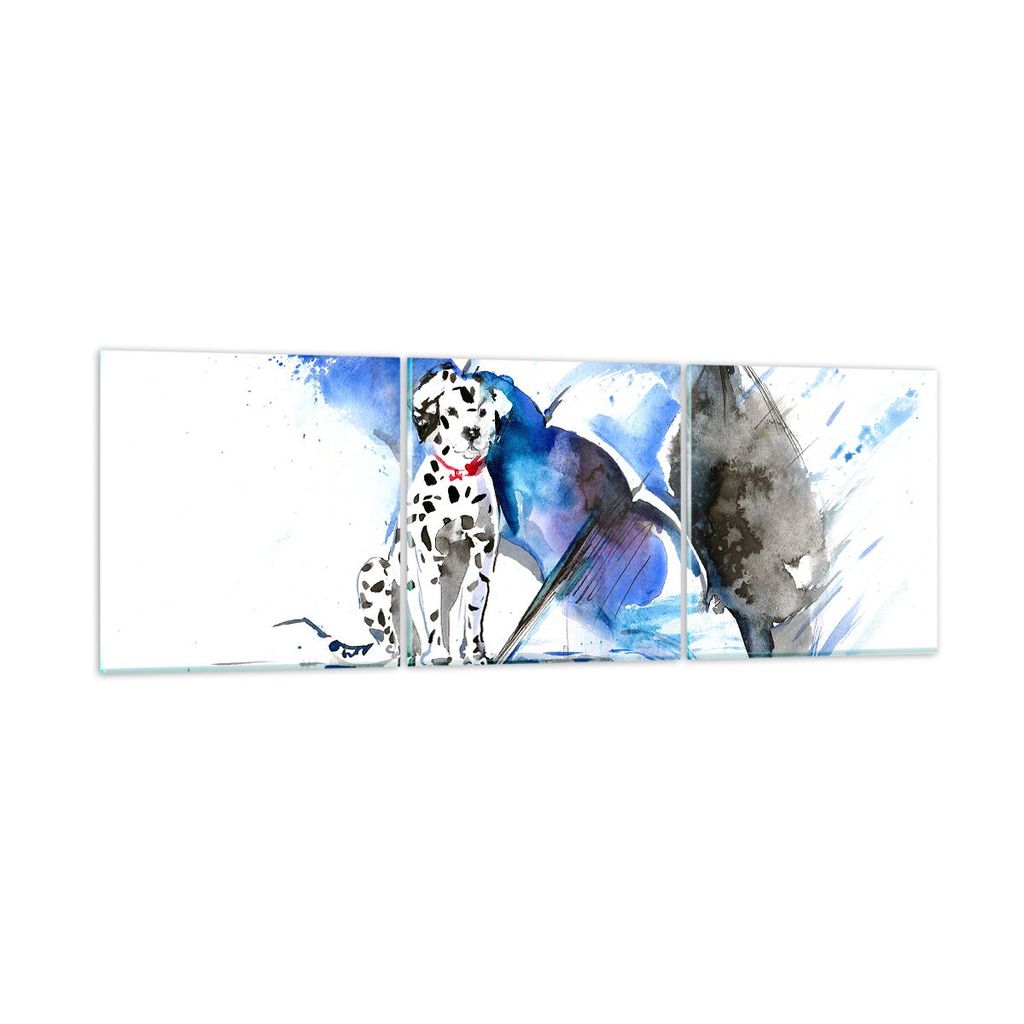 Bilder auf glas - Hund Regenschirm Regen Wetter - 150x50cm - Glasbilder - Wandbilder - Kunstdruck - zum Aufhängen bereit - Wanddekoration aus Glas...