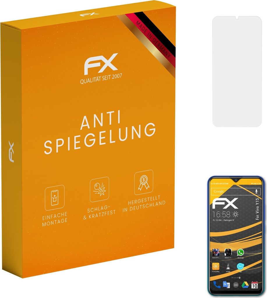 atFoliX FX-Antireflex 3x Schutzfolie kompatibel mit Vivo Y15 Displayfolie