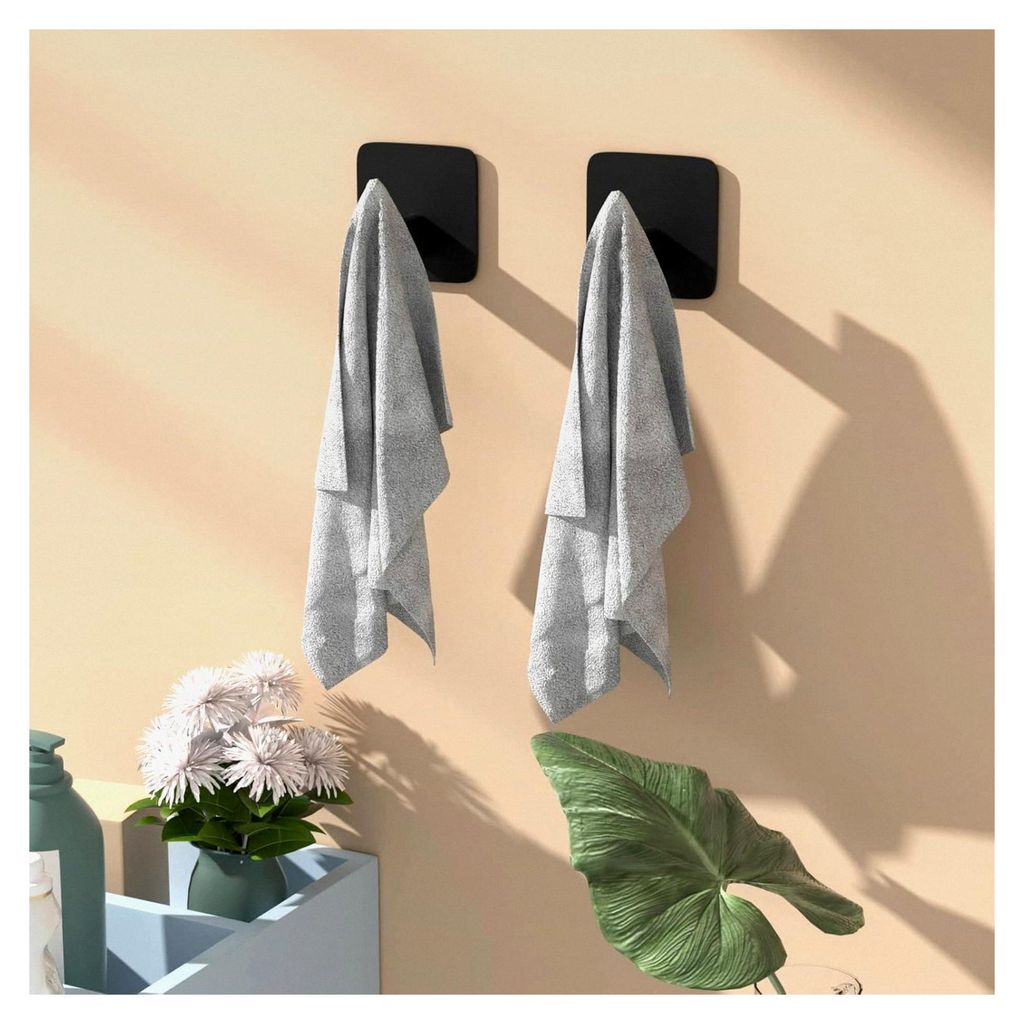 Toilettenpapierhalter ohne Bohren, selbstklebend, Klorollenhalter in Schwarz, Edelstahl, für Küche und Badezimmer, inklusive 2 Handtuchhaken