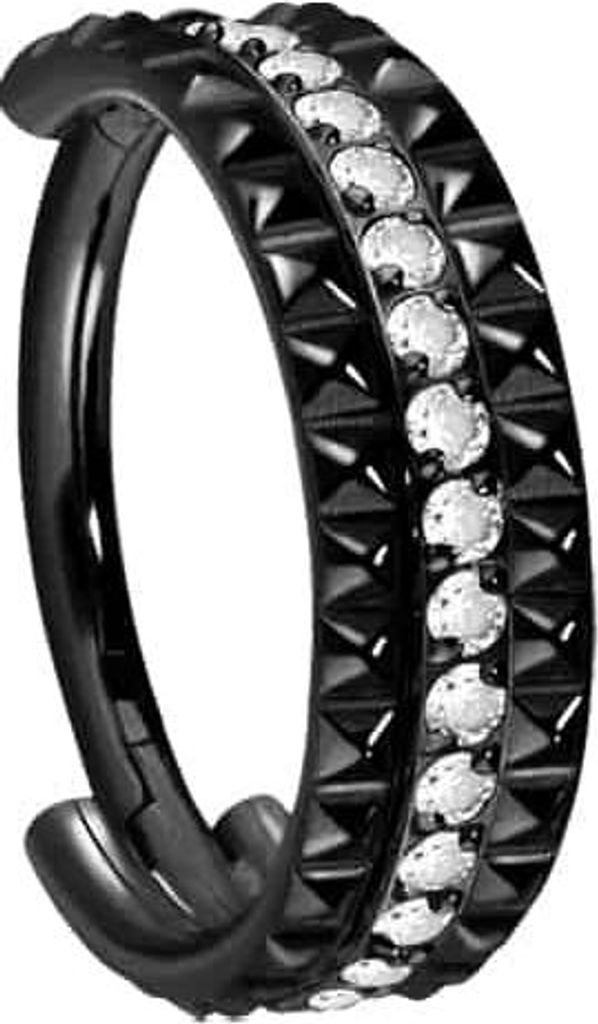 Ohrpiercing, Nasenpiercing, Septum Piercing Titan Segmentring Clicker NIETEN + EINGEFASSTE KRISTALLE Schwarz Innendurchmesser: 8 mm