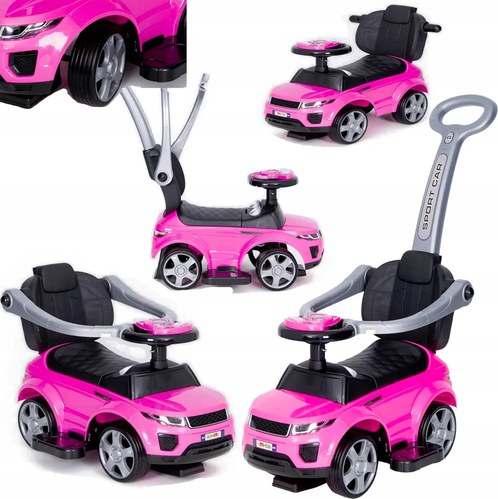 Porteur Bébé Évolutif 3-en-1 avec Toboggan et Canne de Guidage Rose