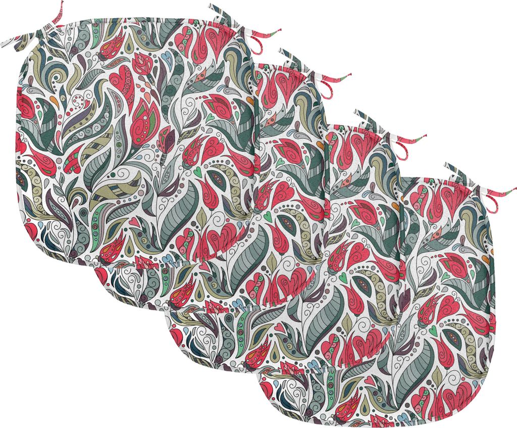 ABAKUHAUS Retro Polster für Esszimmerstühle, Farbige Boho Blumen Blatt, Dekoratives wasserfestes Kissen mit Riemen für Küchensitze, 40 cm x 40 ...