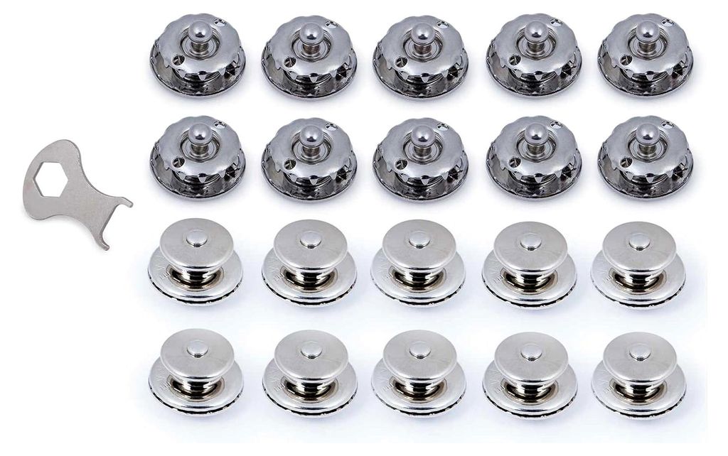 Tenax-Set 10 x Oberteil Edelstahl, Schnellverschluss für Stoffe, 1 x Schlüssel