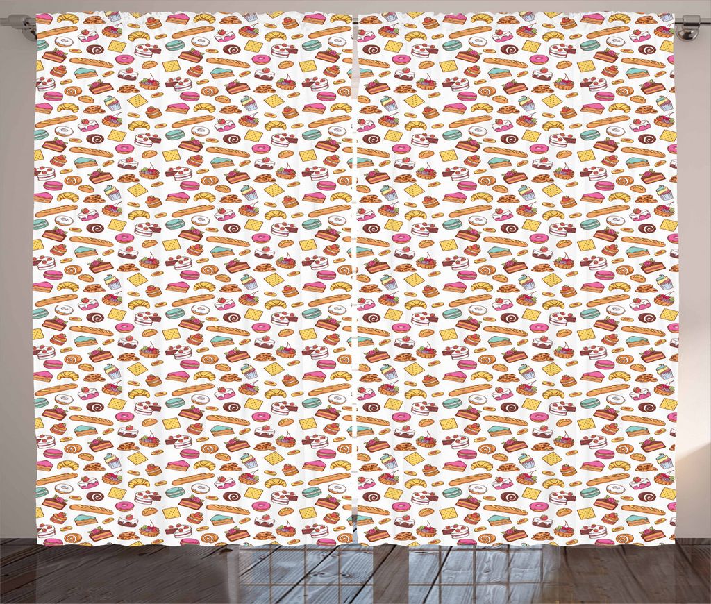 ABAKUHAUS Dessert Rustikaler Vorhang, Bäckerei Medley, Wohnzimmer Universalband Gardinen mit Schlaufen und Haken, 280 x 225 cm, Mehrfarbig