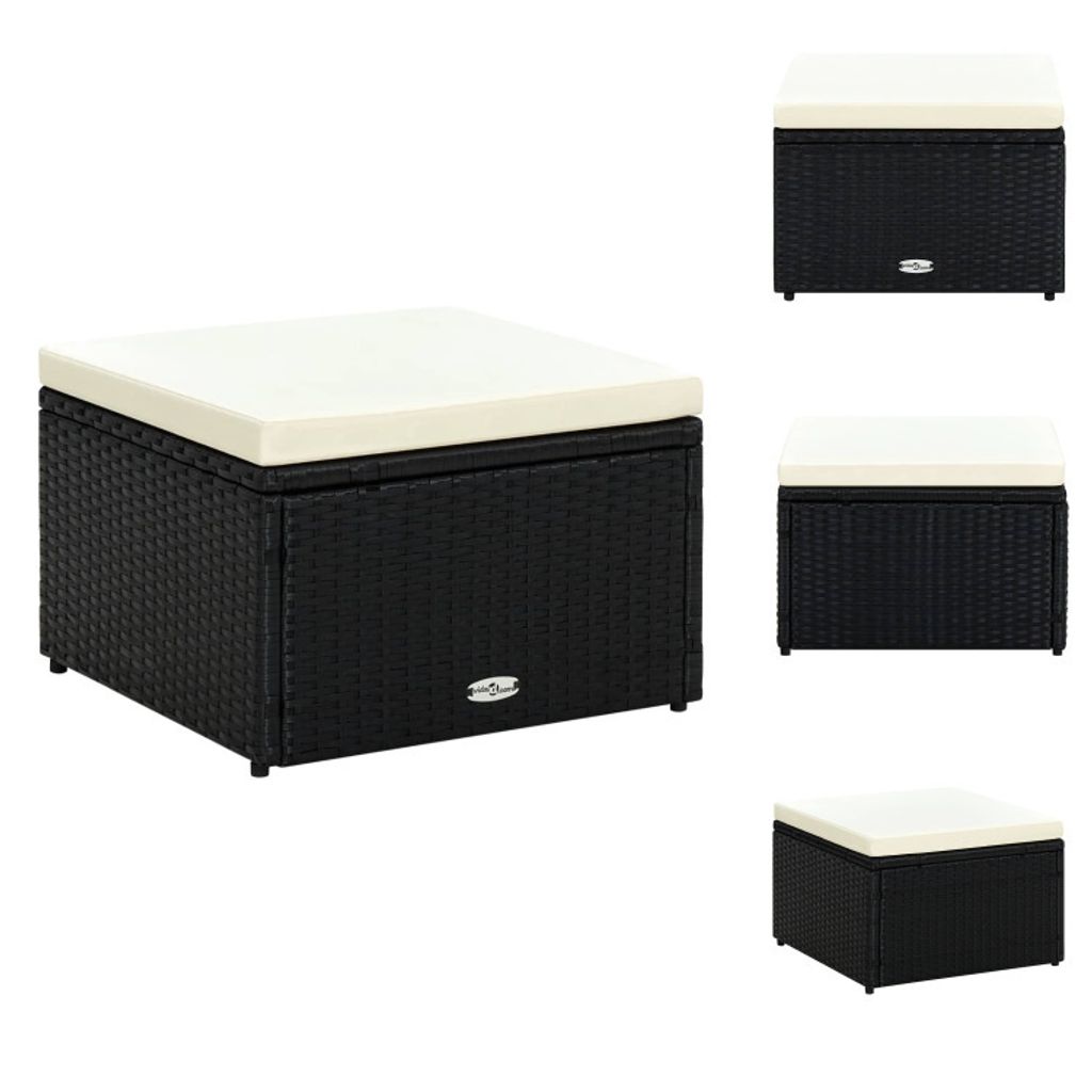 vidaXL Hocker mit Kissen Poly Rattan 53×53×30 cm Schwarz - Polsterhocker