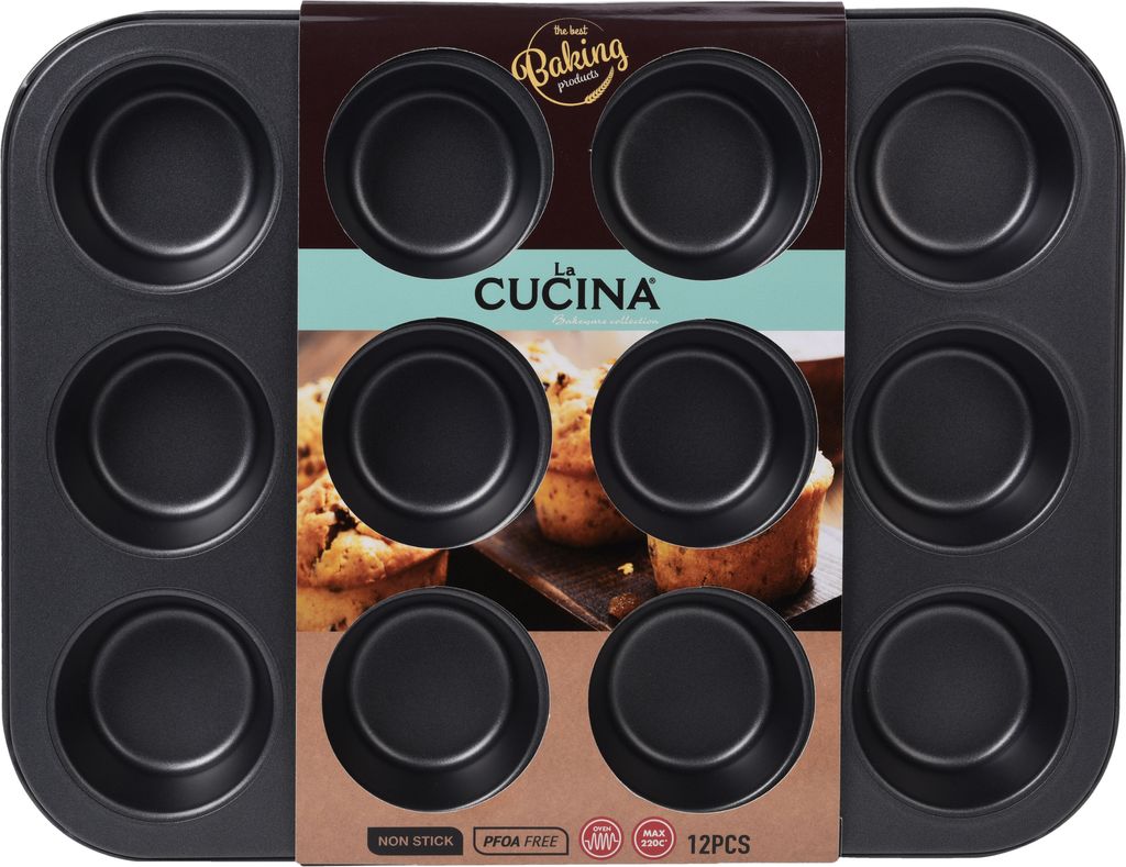 La Cucina Muffinform 12 Fächer antihaftbeschichtet 35x26,5x3,5cm | 4 Stück