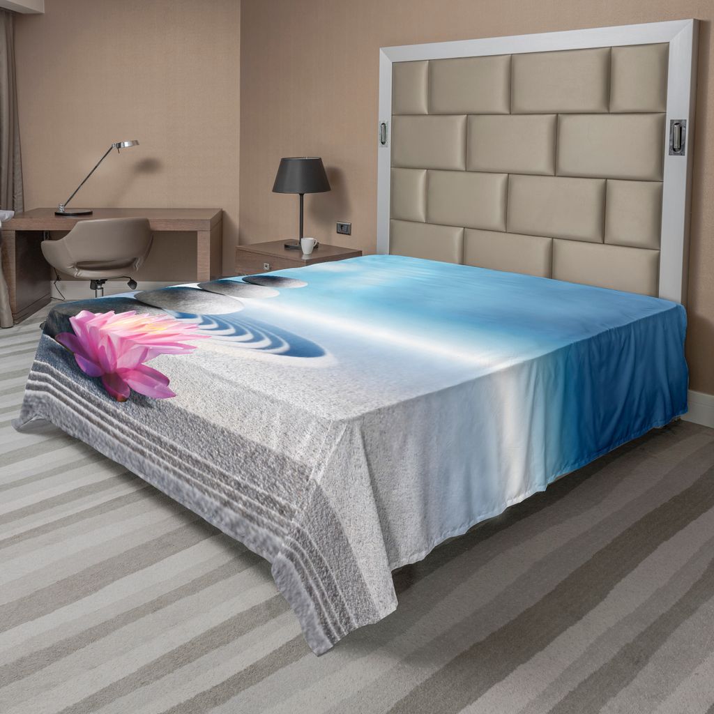 ABAKUHAUS Spa Bettlaken, Steine Und Lotus Blume Über Sand Meditation Harmony Balance Flourish Ihr Geist, weiches bequemes oberes Bettlaken f...