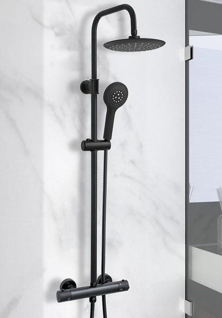 sanicomfort Duschsystem Schwarz mit Thermostat | Produktbild 