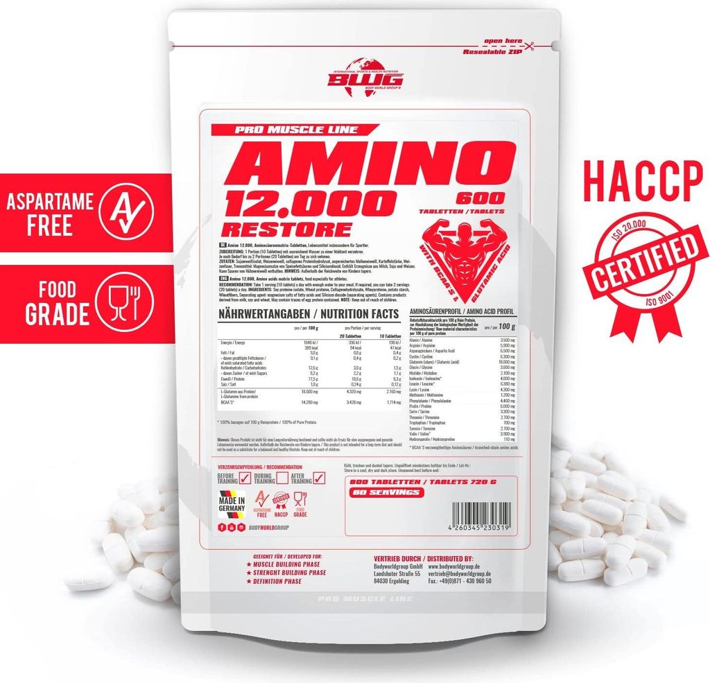 BWG Amino Restore 12OOO + Bcaa's, 600 Tabl.a 1200mg