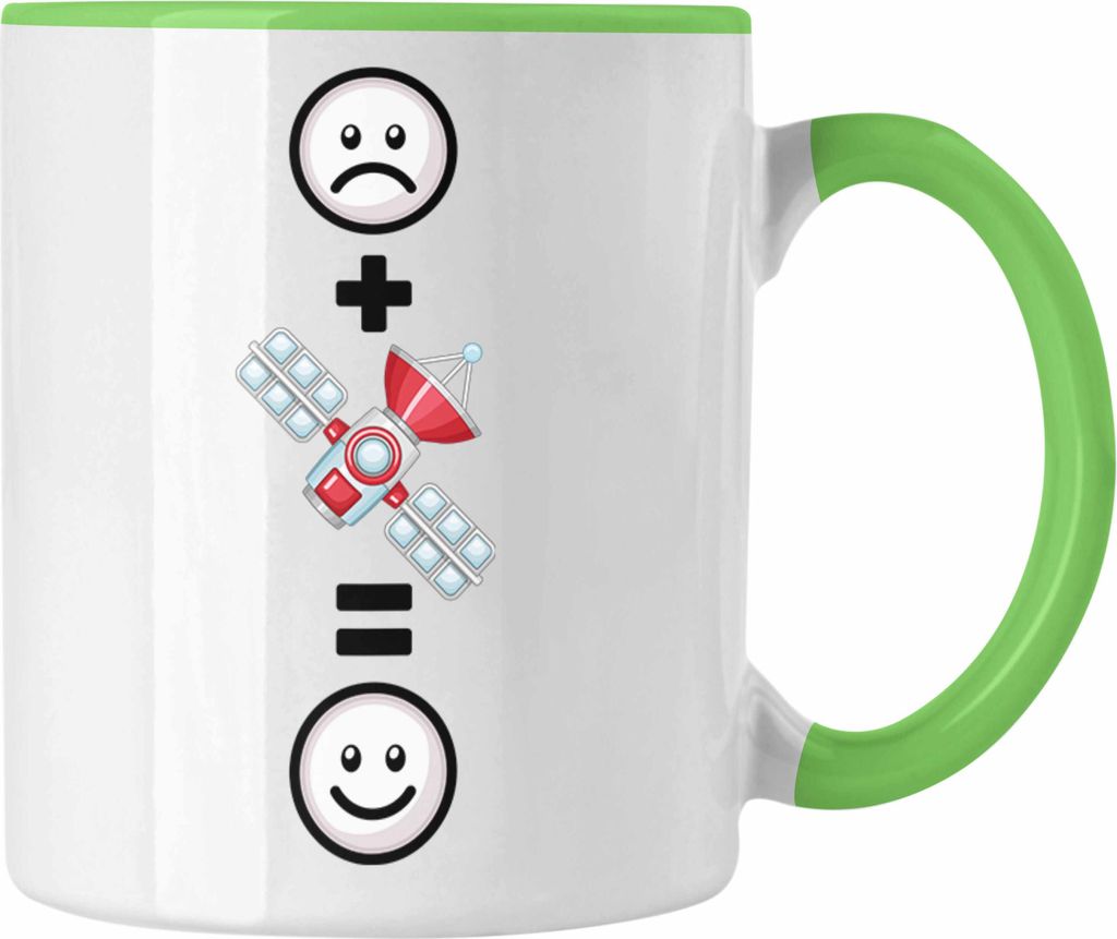 Trendation - Sateliten Tasse Geschenk für Sateliten Weltraum Weltall Fans Lustige Geschenkidee :( + Satelit = :) (Grün)