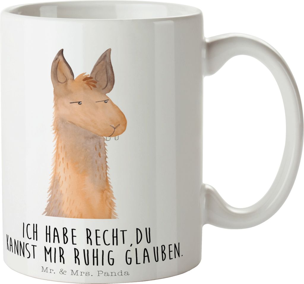 Mr. & Mrs. Panda Kaffeetasse Lamakopf Genervt - Weiß - Geschenk, Becher, Chef, Büro, Lamas, Kaffeebecher, Tasse mit Spruch, Freundin, Lama, Teeta...