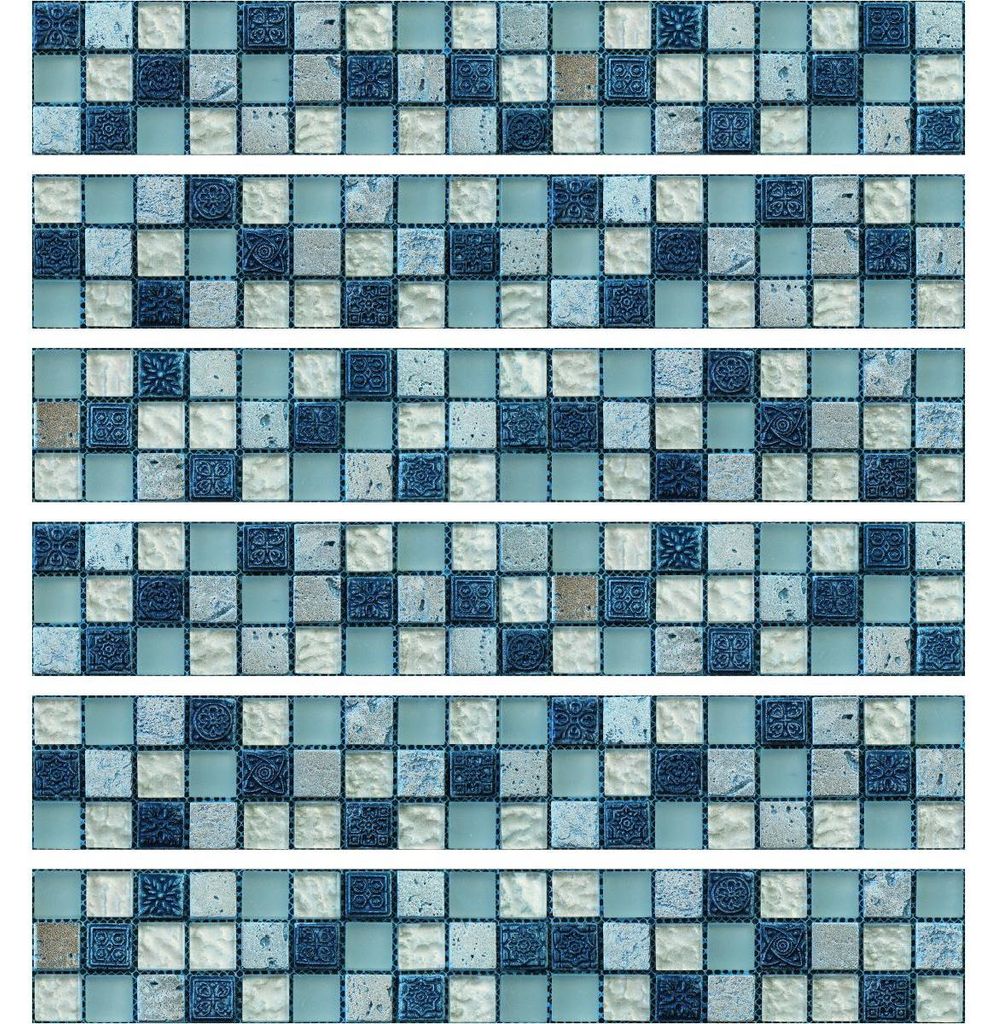 6 selbstklebende Bordürenaufkleber, Mosaikbordürenaufkleber, Zementfliesen-Optik – ARTEMIS – 6 Bordüren à 10 x 60 cm