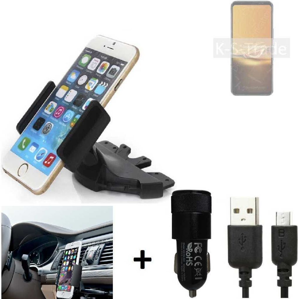 TOP SET K-S-Trade Autohalterung kompatibel mit Asus ROG Phone 6D CD Schlitz Halterung KFZ-Halter Radio Handy Halterung 360° drehbar DVD-Schacht inkl.
