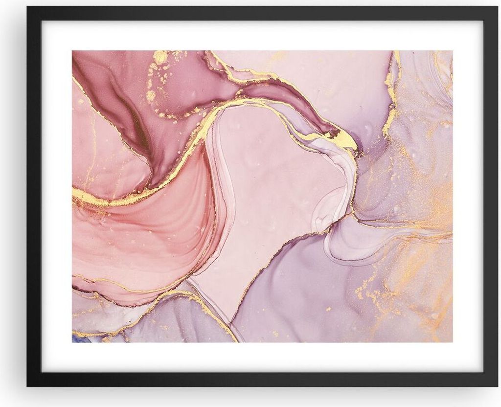 Gerahmtes Poster - Schwarzer Rahmen - Abstraktion Marmor Rosa - 50x40 cm - Wand Bild - Wanddeko - Wandbilder - Kunstposter - Wandposter - Bilderrah...