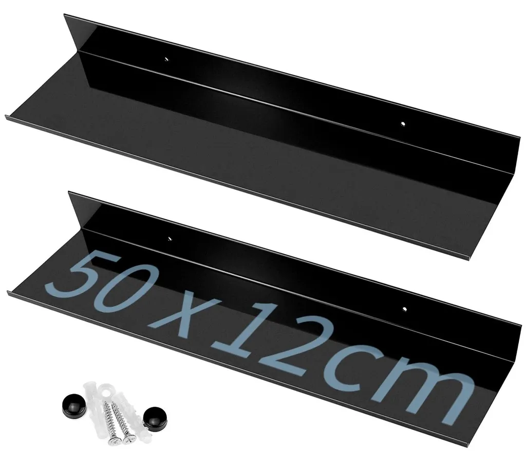 Étagère murale métal noir 50cm lot de 2 - Solution rangement compacte