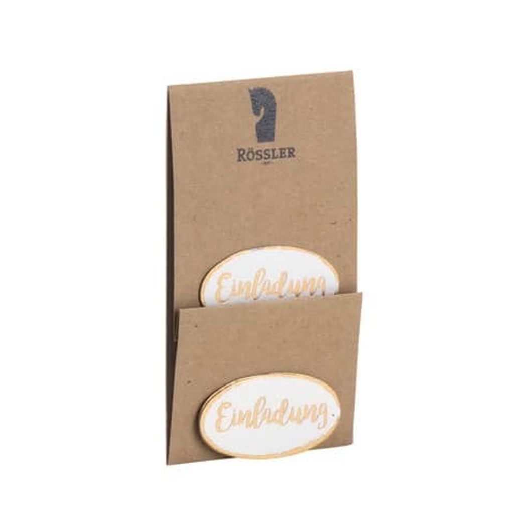 Rössler Papier Geschenklabel Einladung 6x Baumwolle white /HF gold - eine Packung