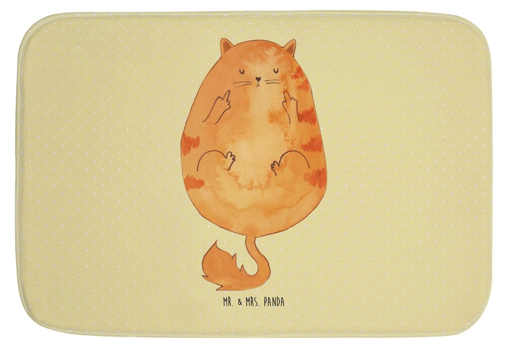 Mr. & Mrs. Panda Badezimmerteppich Katze Mittelfinger - Gelb Pastell - Geschenk, Badteppich, Teppich Fürs Bad, Badematte, Genervt, Cat, Tiger, Bad...