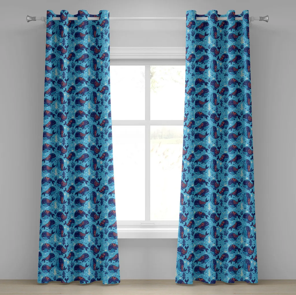Rideaux décoratifs à motifs baleines et poissons 280 x 175 cm pour salon