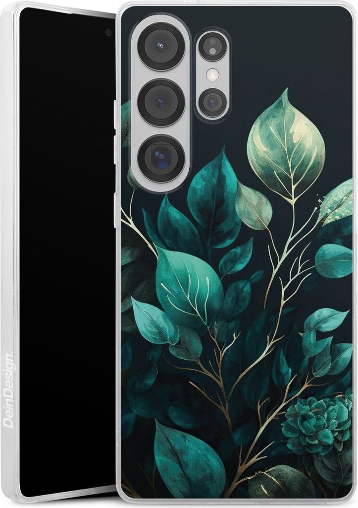 DeinDesign Slim Hülle für Samsung Galaxy S25 Ultra Silikon Case Ultra Dünn Handyhülle Blätter schwarz Eukalyptus