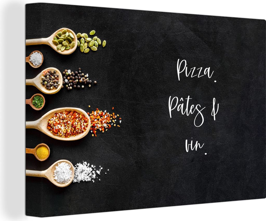 OneMillionCanvasses - Leinwandbilder - 150x100 cm, Pizza, pasta & vin - Zitate - Essen - Trinken, Wandbilder Kunstdruck Wanddekoration - Foto auf...