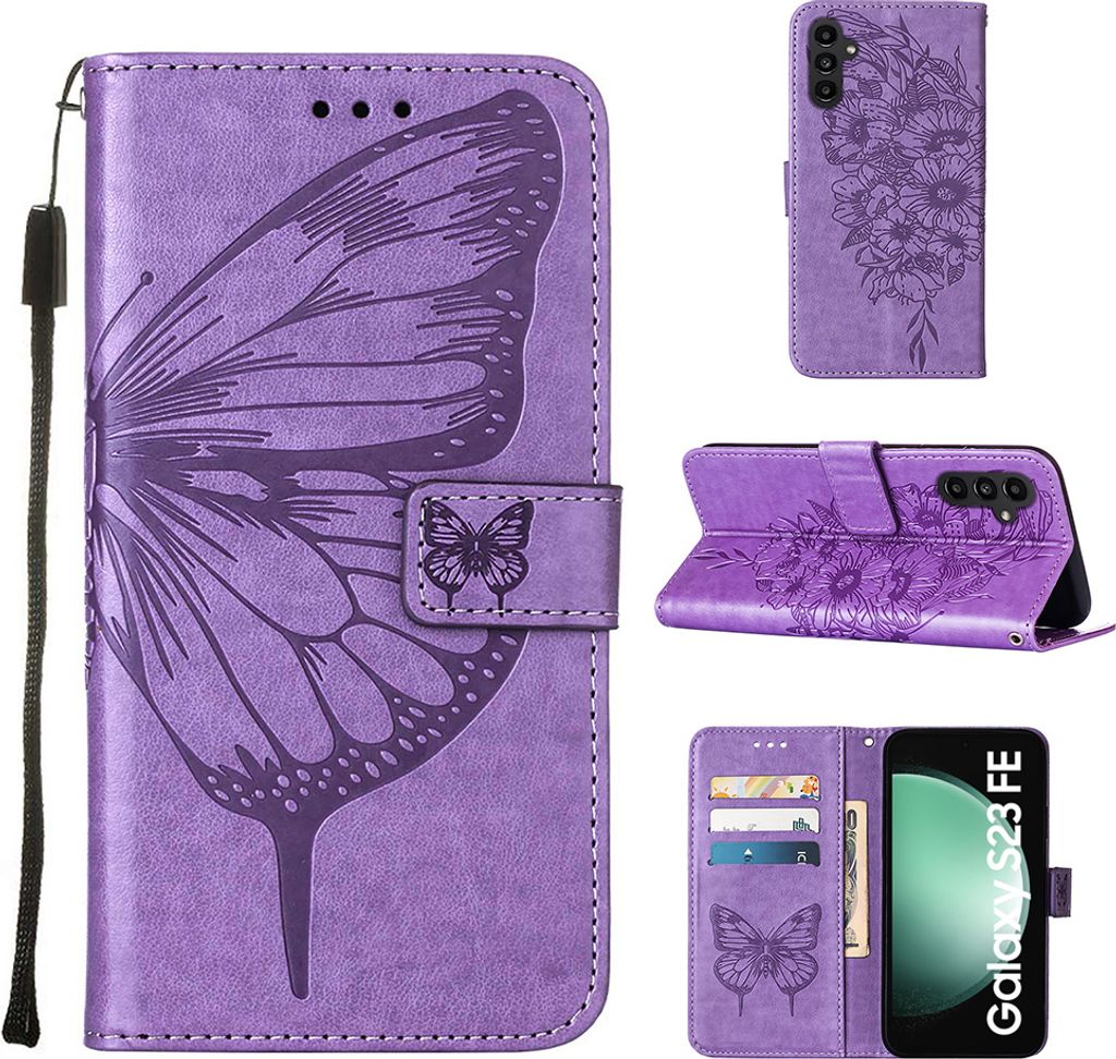 Lederhülle für Samsung Galaxy S23 FE Schmetterling Prägung Produktbild 