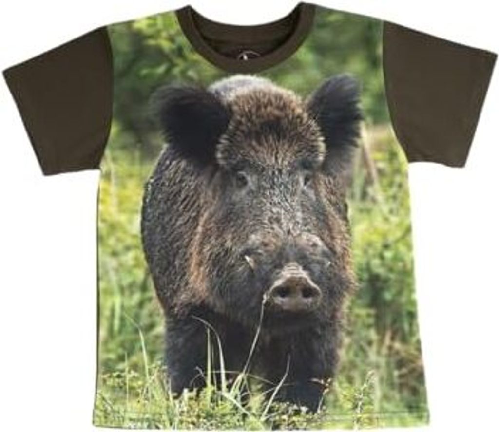Wadera, Baumwoll T-Shirts Kinder Junge Mädchen, 122/128, Grün, mit Wildschwein