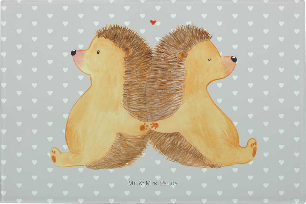 Mr. & Mrs. Panda Glasschneidebrett Igel händchenhaltend - Grau Pastell - Geschenk, Freundin, Verliebt, schneidbrett, glücklich, Schneidebrett Aus...
