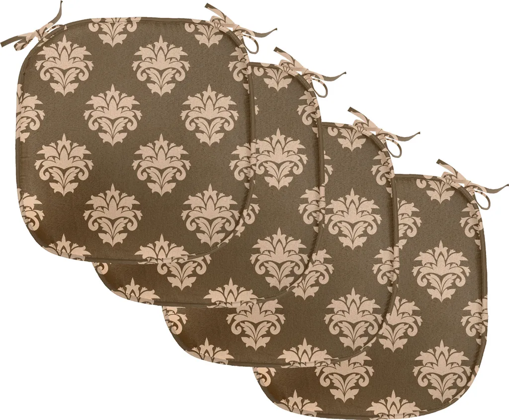 ABAKUHAUS Rivestimento in damasco per sedie da sala da pranzo, motivi retrò antichi, cuscino decorativo impermeabile con cinturini per sedie da cucina, 40 cm x 40 cm, confezione da 4, bianco e nero