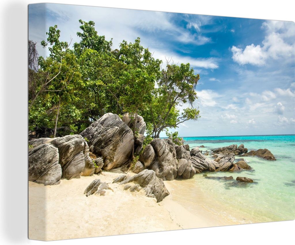 OneMillionCanvasses - Leinwandbilder - 150x100 cm, Strand - Steine - Meer - Sommer, Wandbilder Kunstdruck Wanddekoration - Foto auf Leinwand - Ge...