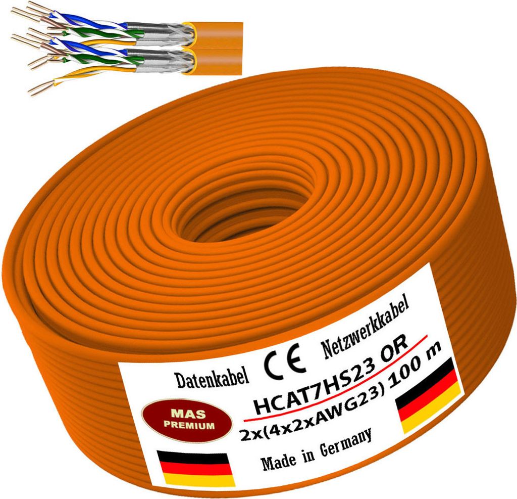100m CAT7 Duplex AWG23 8P Daten-Netzwerk-Verlege-Kommunikationskabel Halogenfrei