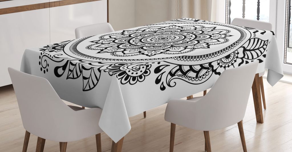 ABAKUHAUS Ethnisch Tischdecke, Monochrome Mandala-Motiv, FÃ1/4r den Inn und Outdoor Bereich geeignet Waschbar Druck Klar Kein Verblassen, 140 x 17...