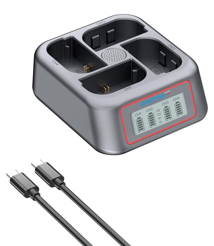PATONA Platinum 4-Kanal USB-C Ladegerät für Canon LP-E6 Akkus