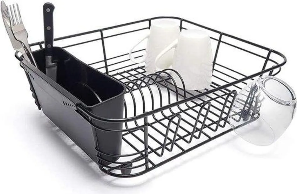 Égouttoir à verres en métal noir inoxydable avec crochets de rangement