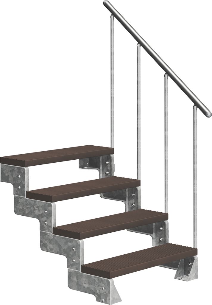 Dolle Außentreppe Gardentop 72-88cm Geschosshöhe mit Trimax dunkelbraun 80cm breit mit Geländer