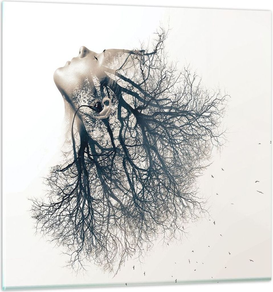 Bilder auf glas - Einteilig - Mädchen Baum Grafik - 30x30cm - Glasbilder - Wandbilder - Bilder - zum Aufhängen bereit - Wanddekoration aus Glas -...