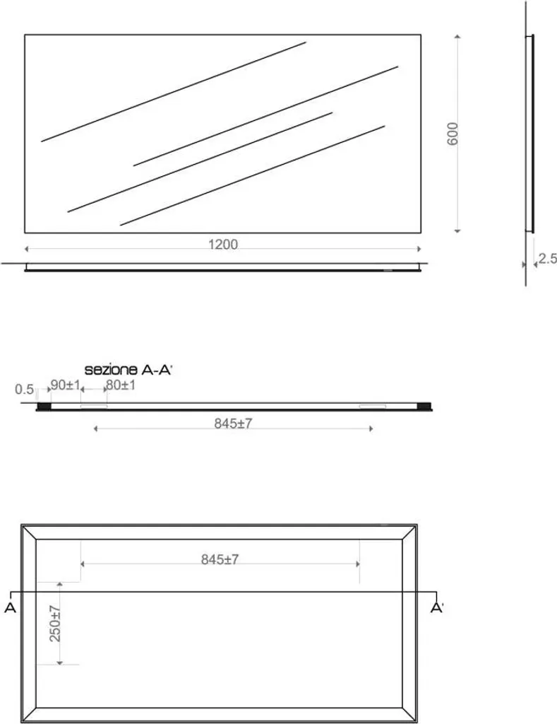 Specchio Tecnico 120x60 Rettangolare Bordo Filo Lucido Antinfortunistico - 5
