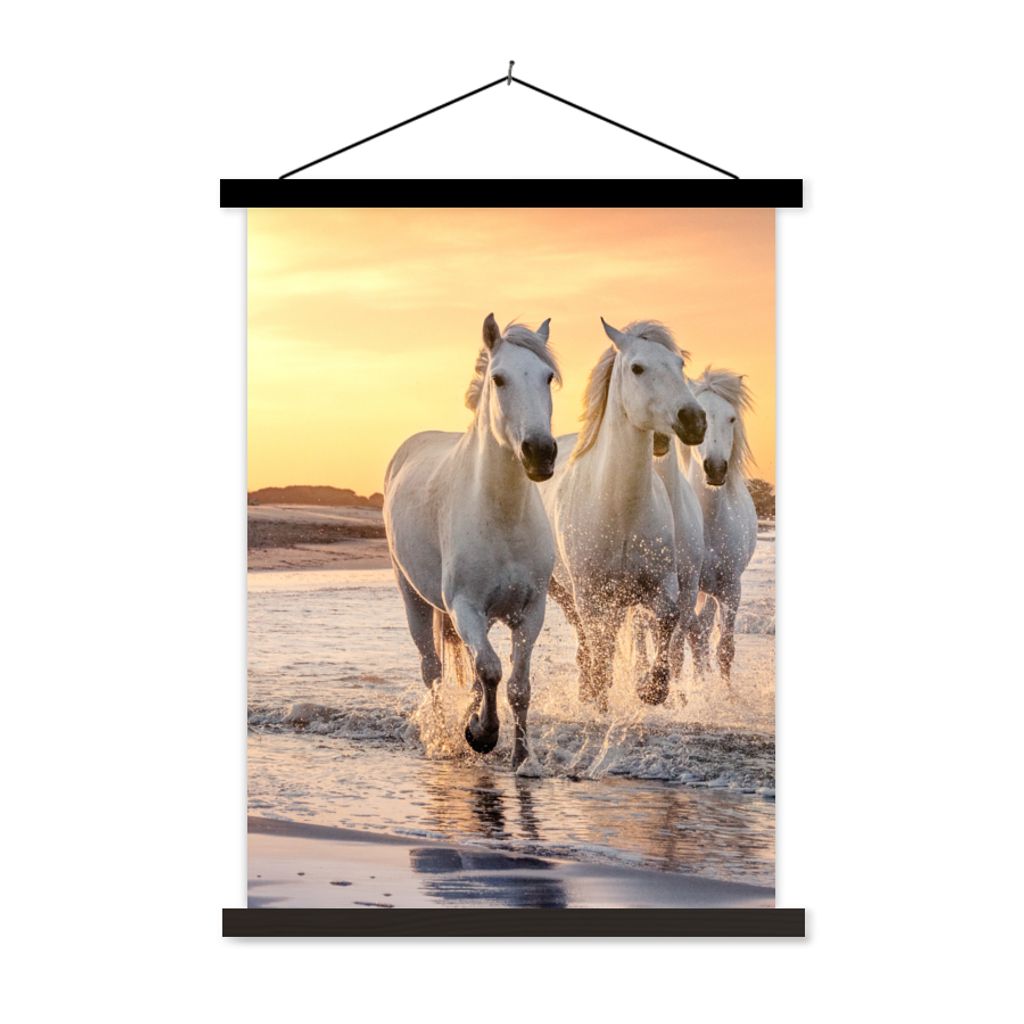 MuchoWow Textilposter Pferde - Sonne - Meer - Strand - Tiere 60x80 cm mit schwarzem Rahmen - Plakathalter