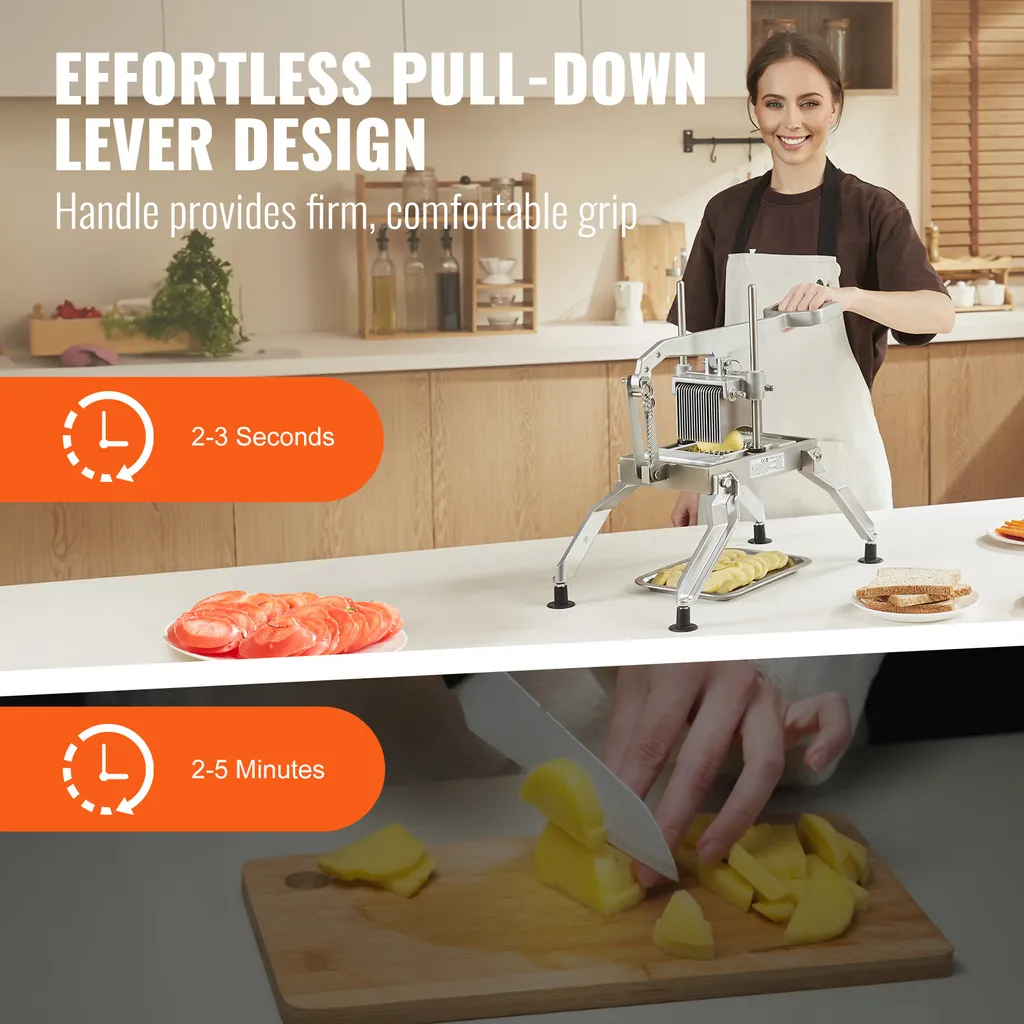 SucceBuy Affettaverdure commerciale da . 3/8 e 3/16 di pollice per pomodori. Acciaio inossidabile e lega di alluminio. Taglierina manuale con piedini antiscivolo. Per pomodori, cipolle, patate. - 3