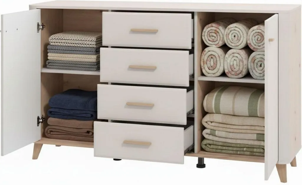 Buffet de Salle à Manger Illorai Blanc Crème, Rangement Vaisselle 154cm