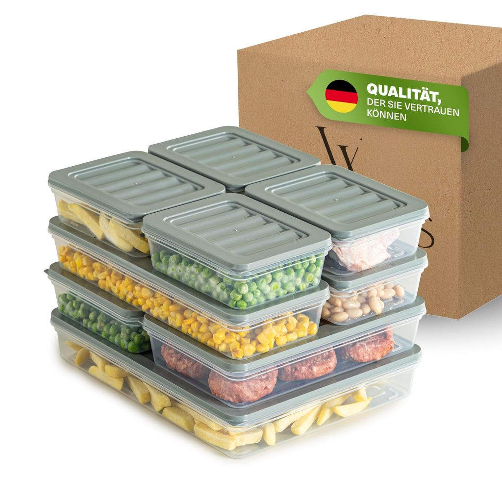 Viwares Stapelbare Gefrierdosen 9er Set, Gefrierfach & Kühlschrank Organizer mit Deckel, Frostfest bis -25°C, Wiederverwendbare Frischhaltedosen,...