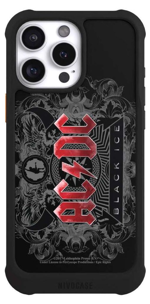NIVOCASE Hülle für Apple iPhone 16 Pro Max Stoßfeste Handyhülle NIVOmax Case Schwarz ACDC Black Ice Fanartikel