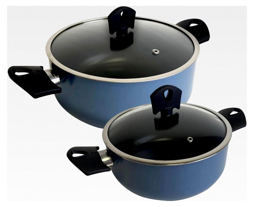 Set aus 2 Kochtöpfen Ø 20 x 24 cm, mit Deckel aus gepresstem Aluminium, Farbe Blau