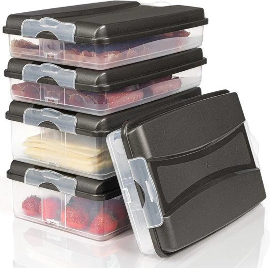 Conservation fraîcheur charcuterie - Boîtes empilables anthracite x5