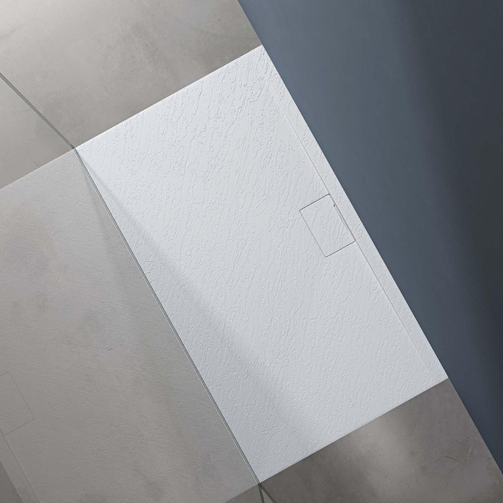 doporro Duschtasse Duschwanne 80x140x3 flach Mineralguss in Weiß DIN-Anschlüsse für bodengleiche Montage geeignet Geoma07