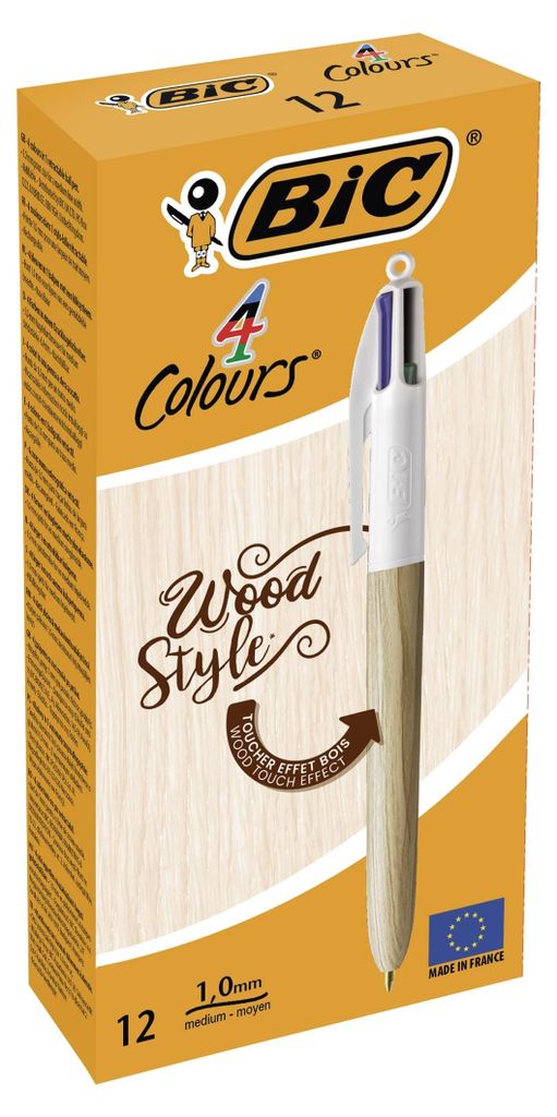 BIC 508964 Stylo à bille rétractable 4 Colours Wood Style Image du produit 