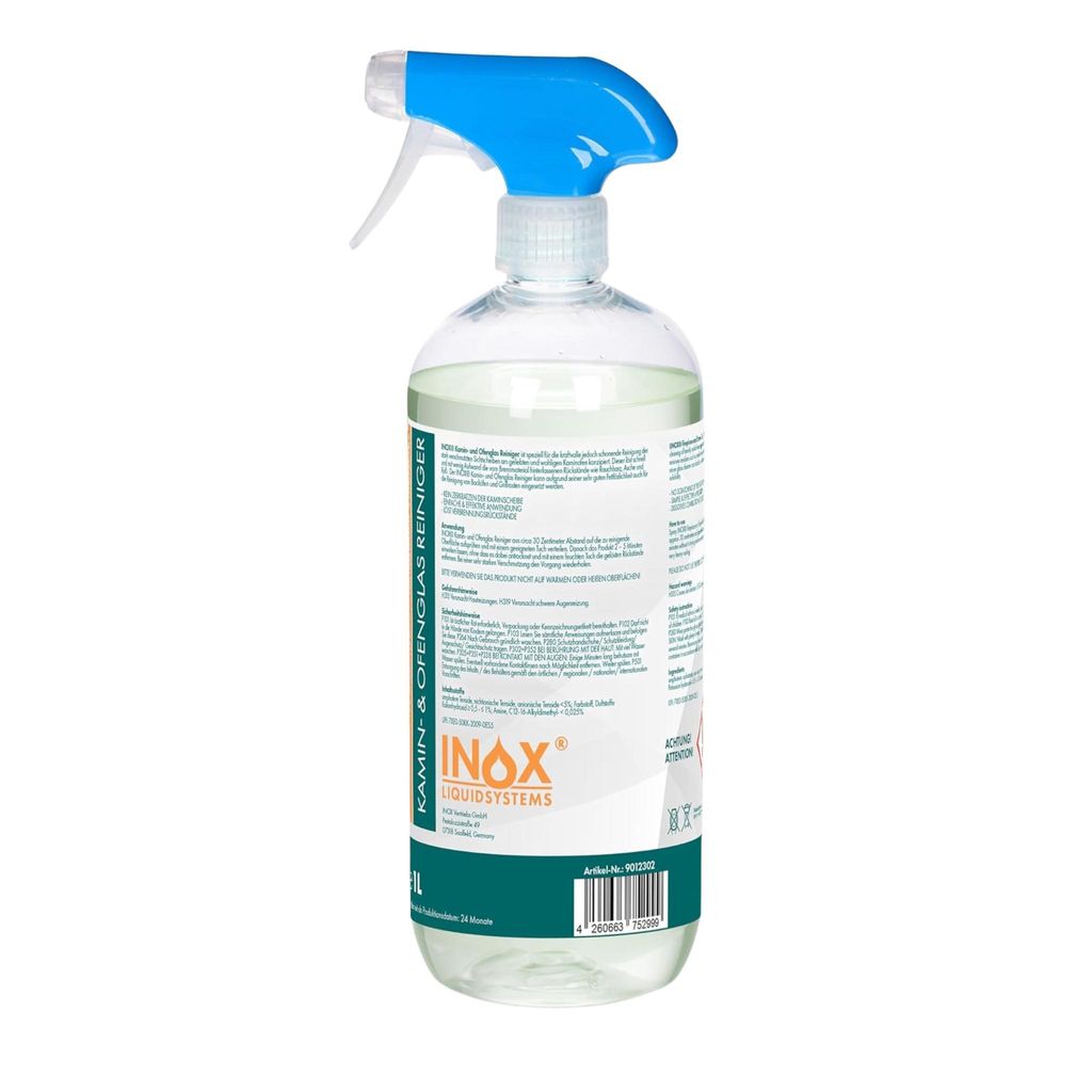 INOX 1L Kaminscheibenreiniger Ofenreiniger - Effektive Reinigung für verrußte Kaminscheiben