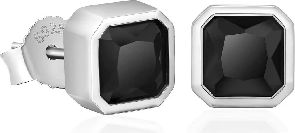 Boucles d'oreilles Onyx Noir pour Homme en Argent 925 de 8mm de diamètre