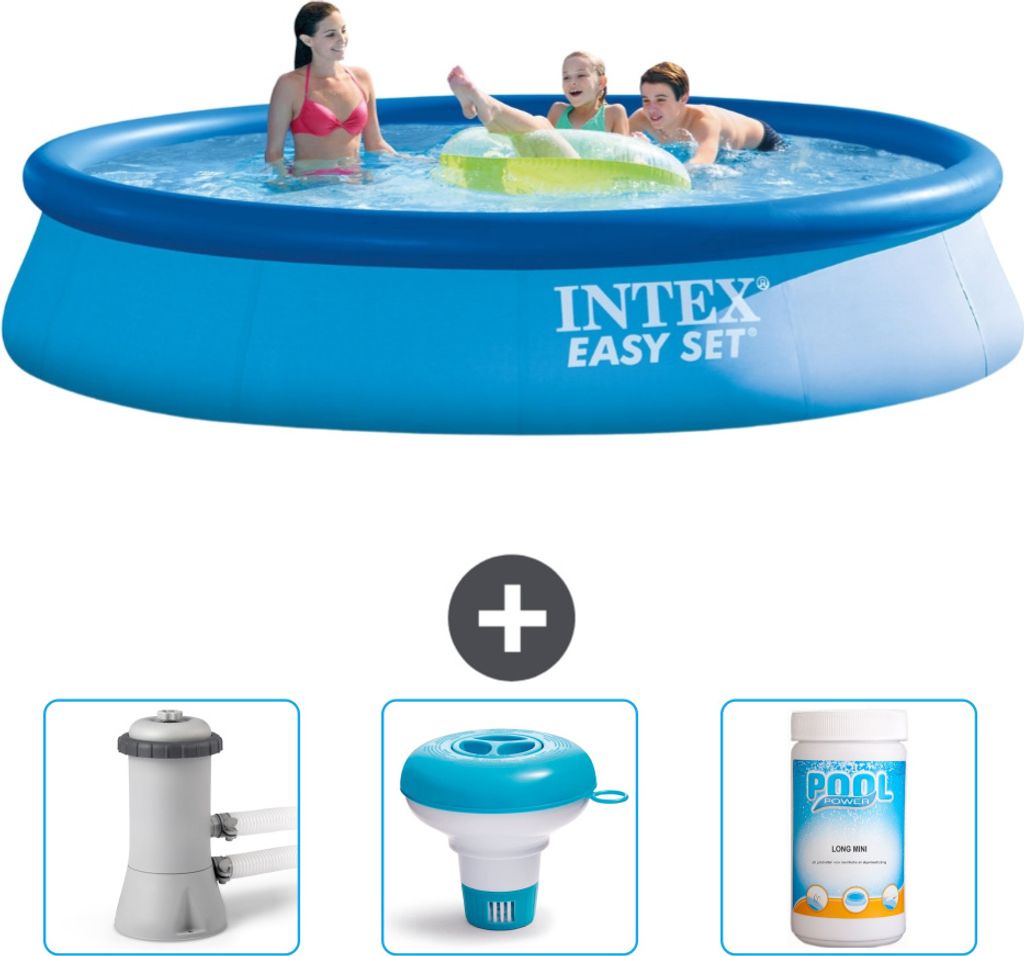 Intex runder aufblasbarer Easy Set-Pool – 396 x 84 cm – Blau – im Lieferumfang enthalten Filterpumpe für Schwimmbad - Chlorschwimmer - Chlor