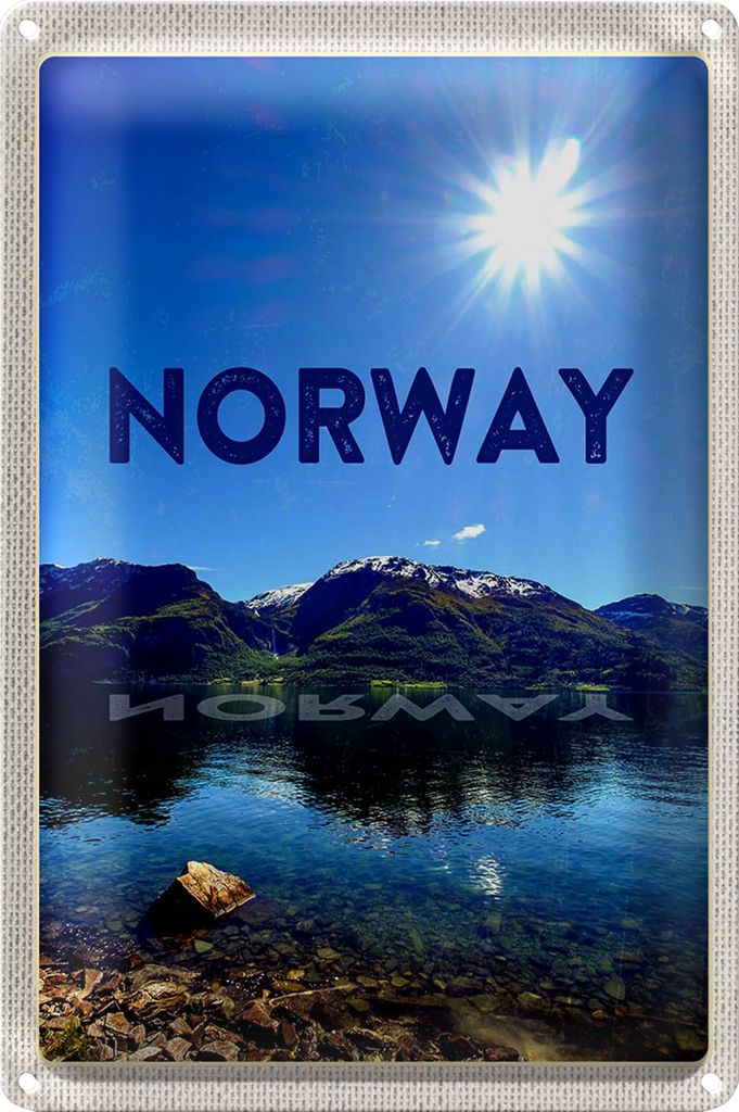 Blechschild Reise 18x12cm Norwegen Meer Strand Europa Gebirge