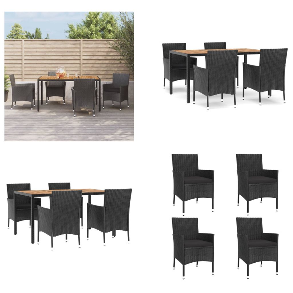 vidaXL 5 tlg. Garten Essgruppe mit Kissen Schwarz Poly Rattan - Garten Essgruppe - Garten Essgruppen - Essgruppe - Essgruppe Terrasse